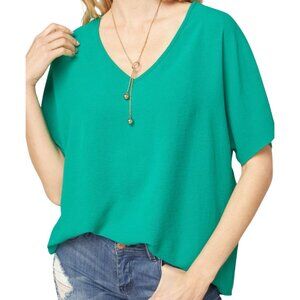 Entro Short Sleeve V Neck Teal Blouse